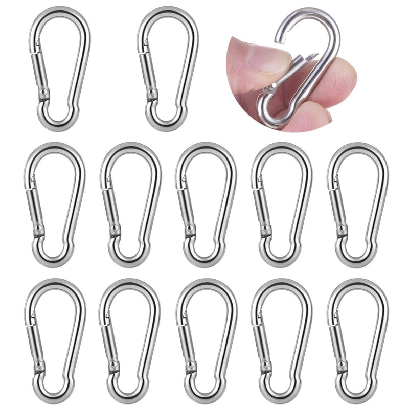 12PCS M4 Carabiner Clip Hook, Heavy Duty Spring Snap, Small Stainless Steel Ring for Camping Fishing Hiking Traveling Climbing, Quick Link for Hammock,Linoleum,Key,Backpack,Swing,Dog Leash,Rope,Boat