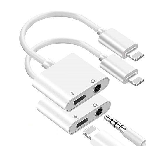2Pack Lightning to 3.5mm Headphones Jack Adapter,Apple MFi Certified 2 in 1 iPhone Headphone Adapter Dongle Charger Jack Lightning to 3.5mm AUX Cord Splitter Compatible with iPhone 12/11/XS/XR/X/8/7