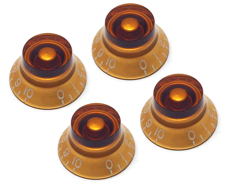 [AUSTRALIA] - Vintage Forge Amber Top Hat Bell Knobs Compatible with Gibson Les Paul Electric Guitar (Set of 4) Fits 24 Fine-Spline USA (Imperial) Split Shaft Pots Recessed RB24US-AM4 
