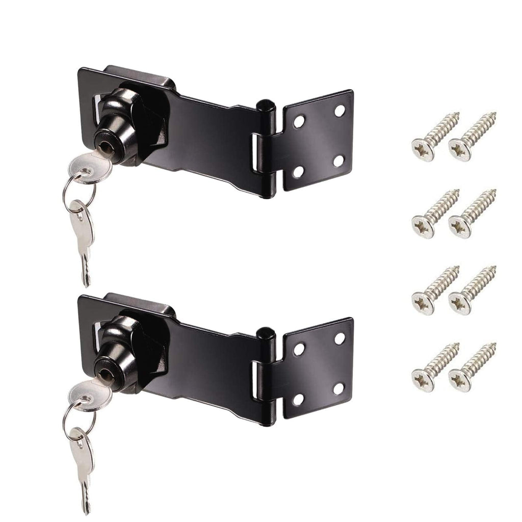 Chris.W 2Pack 4-inch Keyed Hasp Locks Zinc Alloy Twist Knob Keyed Locking Hasp with Screws for Door Cabinet (4", Black) 4 Inch