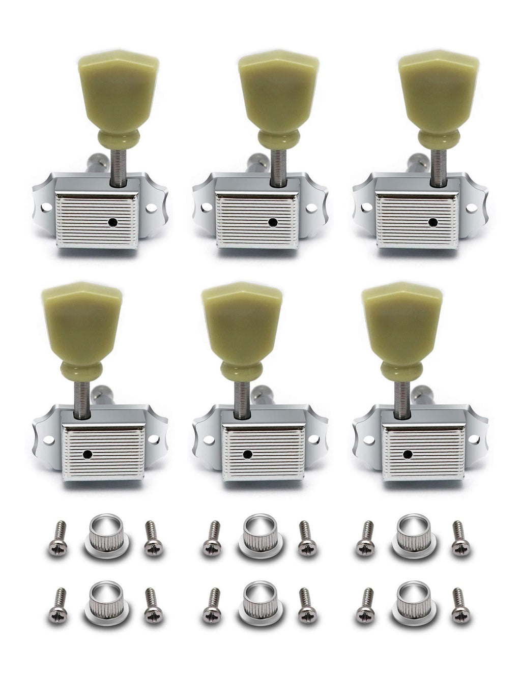 Metallor Vintage Guitar String Tuning Pegs Tuning Machines Tuning Keys Machines Heads Tuners Compatible with Les Paul LP SG Style Electric Guitar 3 Left 3 Right, Chrome with Tulip Button.