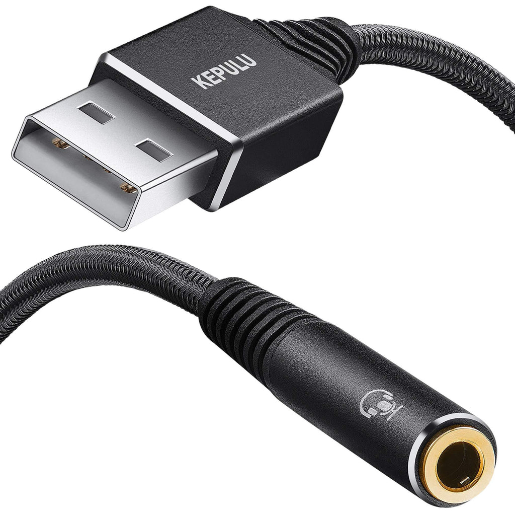 KEPULU USB to Audio Jack, ProAudioLine [Strong-Braided, 24-Bit 96Khz Chip] USB to 3.5mm Jack, USB Audio AUX Adapter, TRRS 4-Pole Microphone Support, External Sound Card, for PS4 PS5 PC Headset, More 9.8in / 25cm