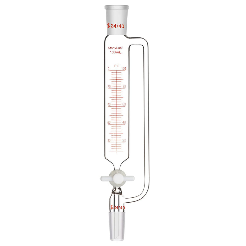 stonylab Pressure Equalizing Graduated Addition Funnel, Borosilicate Glass Dropping Funnel 24/40 Joint 100ml with PTFE Stopcock for Laboratory (100ml) 100 ml