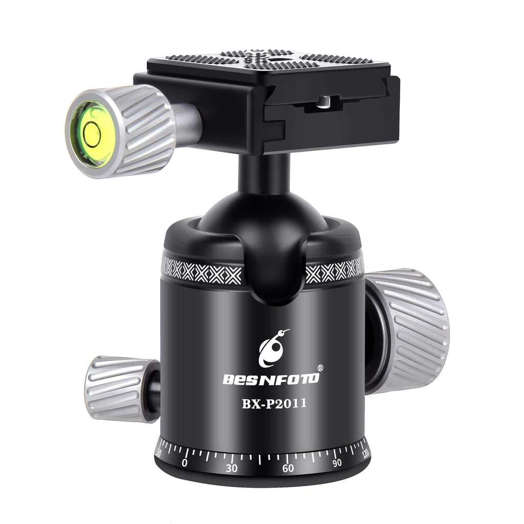 Besnfoto Metal Ball Head Camera Mount 360 Degree Panoramic Tripod Head Tuning Damping Professional with 1/4 Quick Release Plate Bubble Level 22lbs/20kg Load for DSLR Camera Camcorder 34mm Ball L(34mm ball)