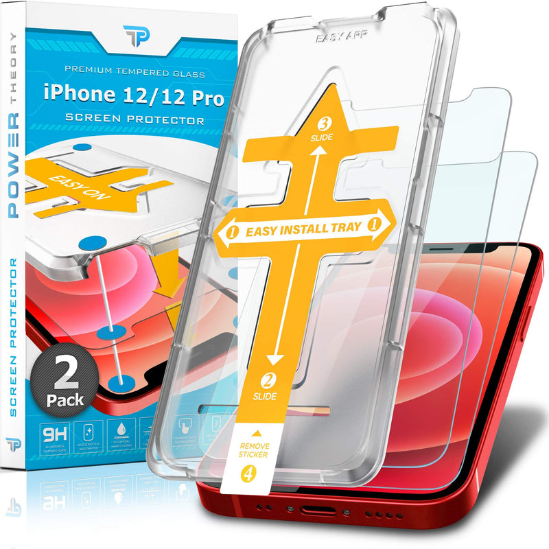 Power Theory Screen Protector for iPhone 12/iPhone 12 Pro [2-Pack] with Easy Install Kit [Premium Tempered Glass]