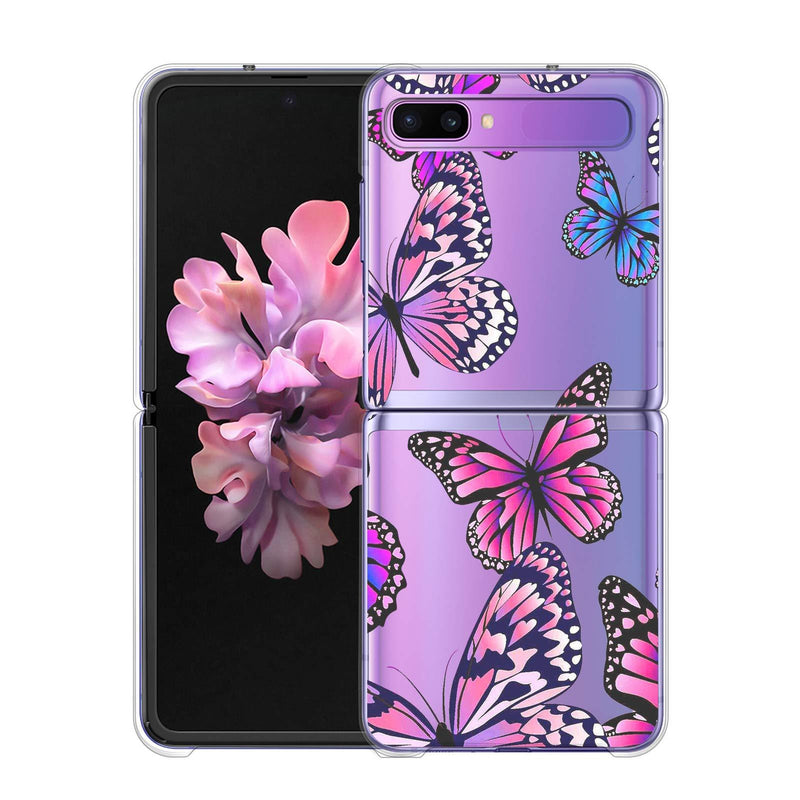 LSL Samsung Galaxy Z Flip 5G Case Clear Butterflies Floral Cute Design Pattern Hard PC Shockproof Protection Full Body Protection Wireless Charging Cover for Galaxy Z Flip 5G 6.7 Inch