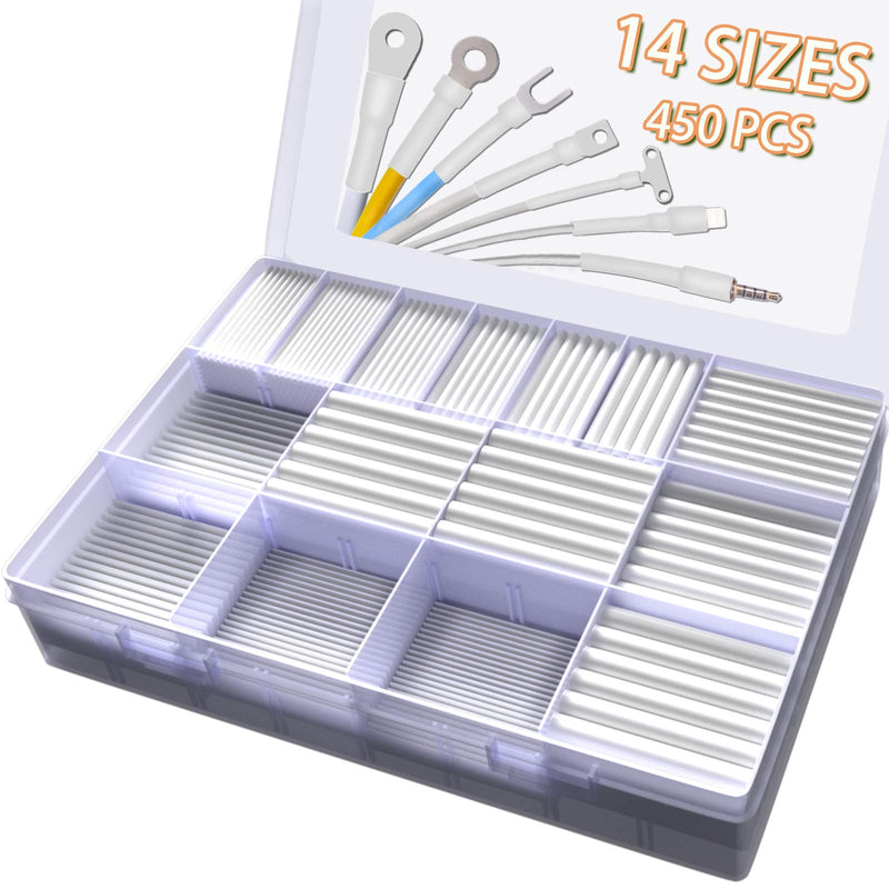 Heat Shrink Tubing Kit,14 Sizes White Heat Shrink Tube, Shrink Ratio 2:1 Electrical Shrink Tubing Wire Wrap Industrial Shrink Tubes Assortment for Wires Repairs, Soldering, Automotive Wiring Multiple Sizes 2 -White