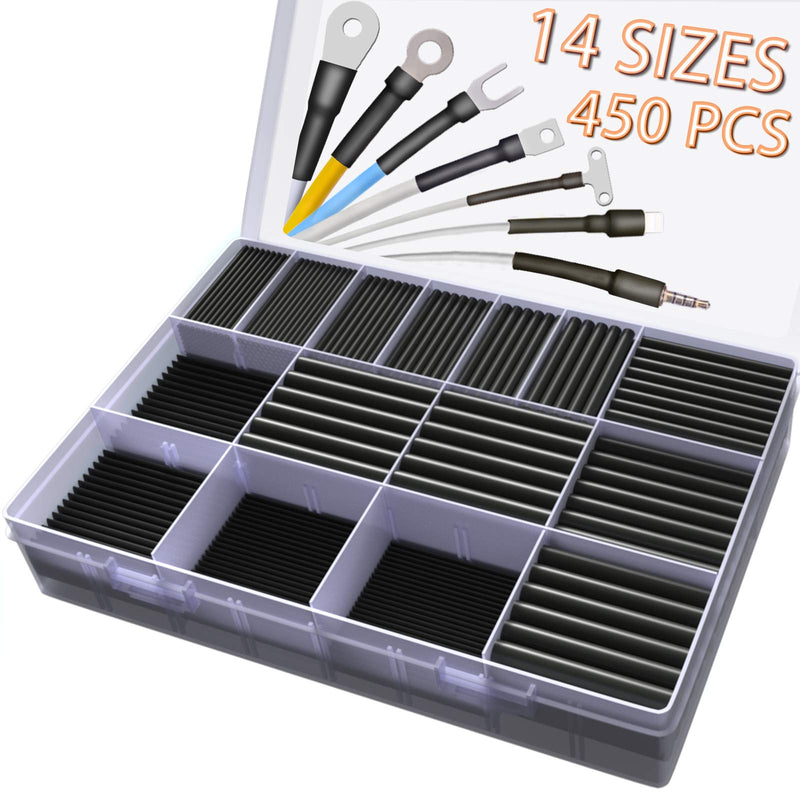 Heat Shrink Tubing Kit,14 Sizes Black Heat Shrink Tube, Shrink Ratio 2:1 Electrical Shrink Tubing Wire Large Wrap Industrial Shrink Tubes Assortment for Wires Repairs, Soldering, Automotive Wiring Multiple Sizes 1 - Black
