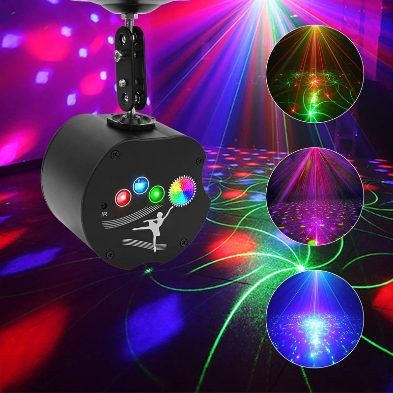 Party Lights, RGB 4 Lens DJ Disco Stage Laser Light Sound Activated Led Projector for Christmas Halloween Decorations Gift Birthday living room KTV Bar Karaoke Wedding (36 Patterns + RGB Background) 36 Patterns+Background