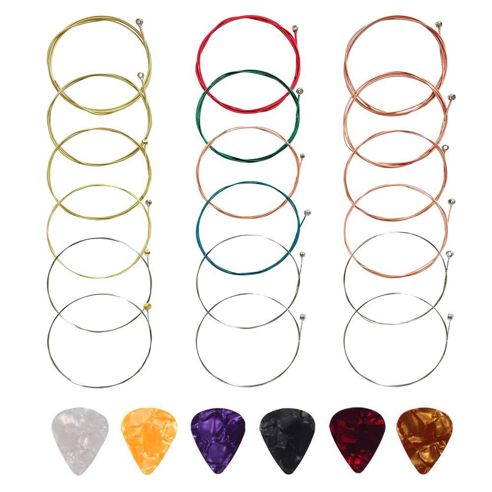 Guitar Strings,Acoustic Guitar Strings 3 Sets Of 6 Guitar Strings Steel String With 6 Guitar Picks