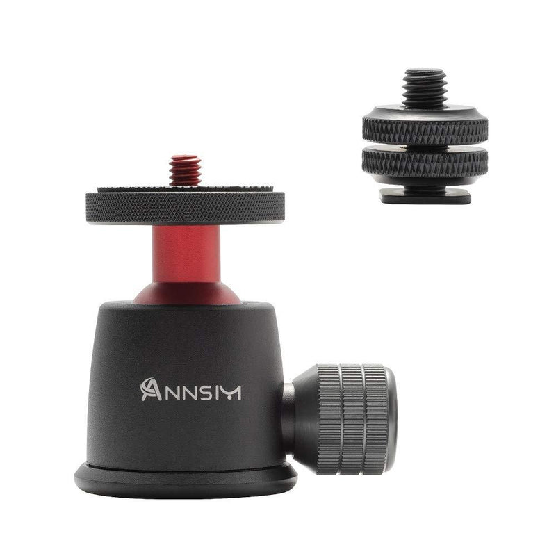 ANNSM Tripod Ball Head 360° Swivel and Rotation with 3/8 inch Hot Shoe Adapter for Tripod/Monopod/DSLR Cameras/Camera Sliders/Stablizers/Camera Cages/Microphones/LED Video Lights/Monitors/Flashes BH101 Ball Head with 3/8 Hot Shoe Screw