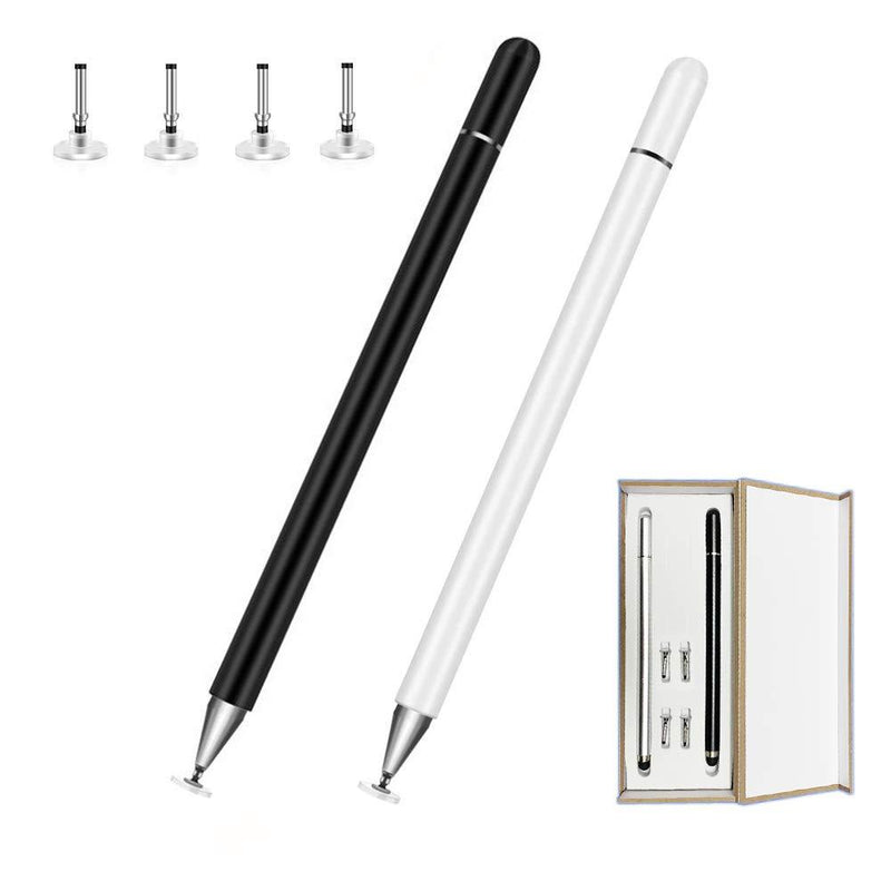 Universal Disc Stylus Touch Screen Pens for All Phones/Ipad /iOS/Android,[2 in 1 Precision Series] Disc Stylus Touch Screen Pens,with 4 Replacement Tips - (2 Pcs, White/Black).