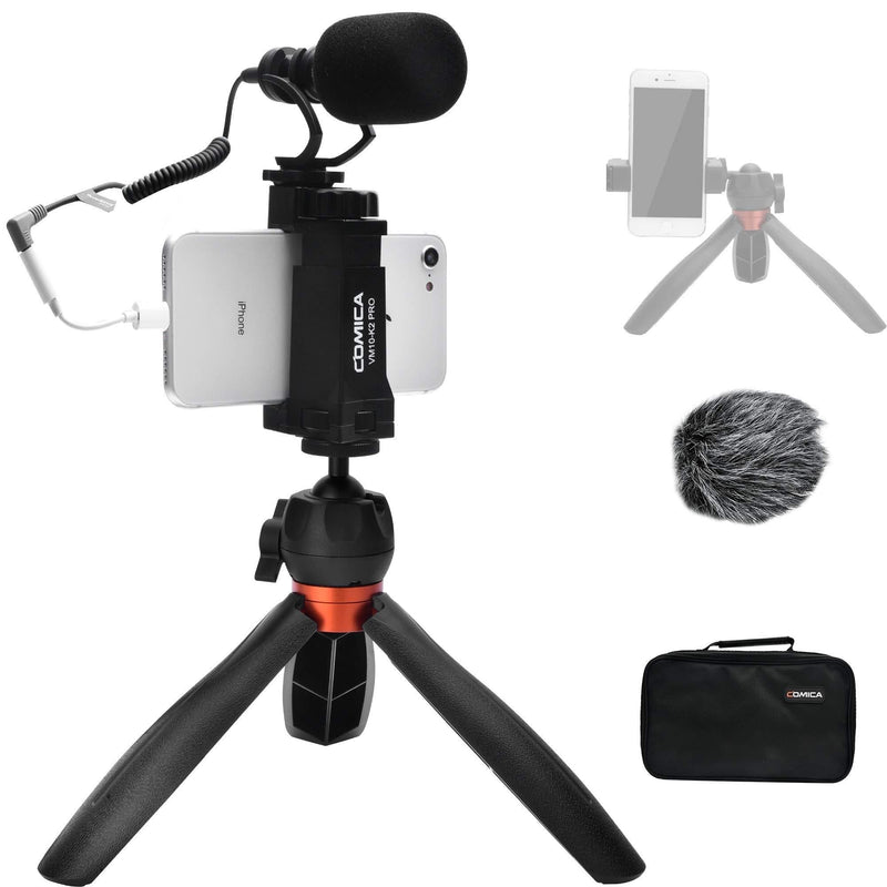 [AUSTRALIA] - Comica Smartphone Video Microphone Kit, CVM-VM10-K2 PRO Professional External Cardioid Shotgun Mic with Tripod Stand for iPhone 6 7 8 X XS 11 11 Pro Android Camera- Recording Vlogging Tiktok Equipment 