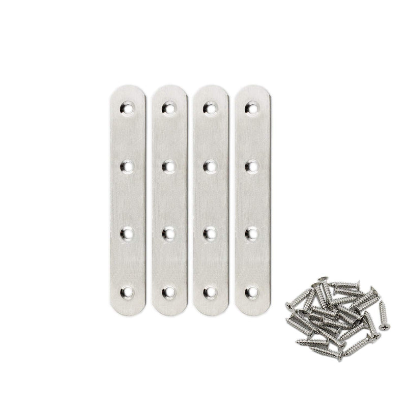4 Pack Flat Mending Plate for Wood,ULIFESTAR Stainless Steel Straight Brackets 130mm / 5" Length 4 Screw Hole Flat Repair Fixing Wood Brace Joining Plates Connector with Fixing Screws 130x20x3mm/5x0.8x0.1''