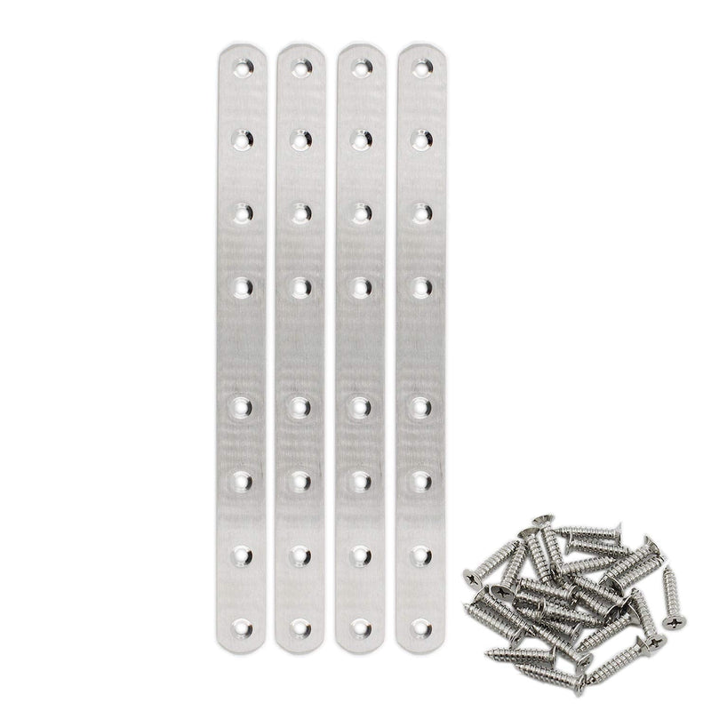 4 Pack Flat Mending Plate for Wood,ULIFESTAR Stainless Steel Straight Brackets 250mm / 10" Length 8 Screw Hole Flat Repair Fixing Wood Brace Joining Plates Connector with Fixing Screws 250x20x3mm/10x0.8x0.1''