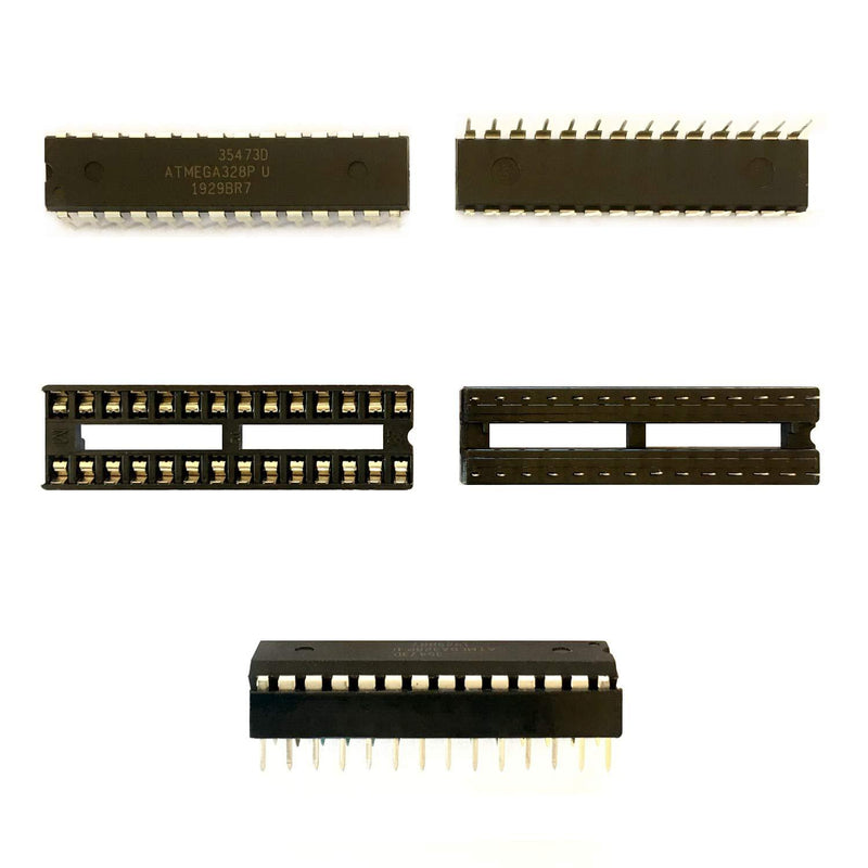 Todiys New 5Pairs for 5Pcs ATMEGA328P-U ATMEGA328-PU ATMEGA328P-PU ATMEGA328P-PN DIP-28 8-Bit Microcontroller IC Chip + 5Pcs 28-Pin IC Sockets ATMEGA328P