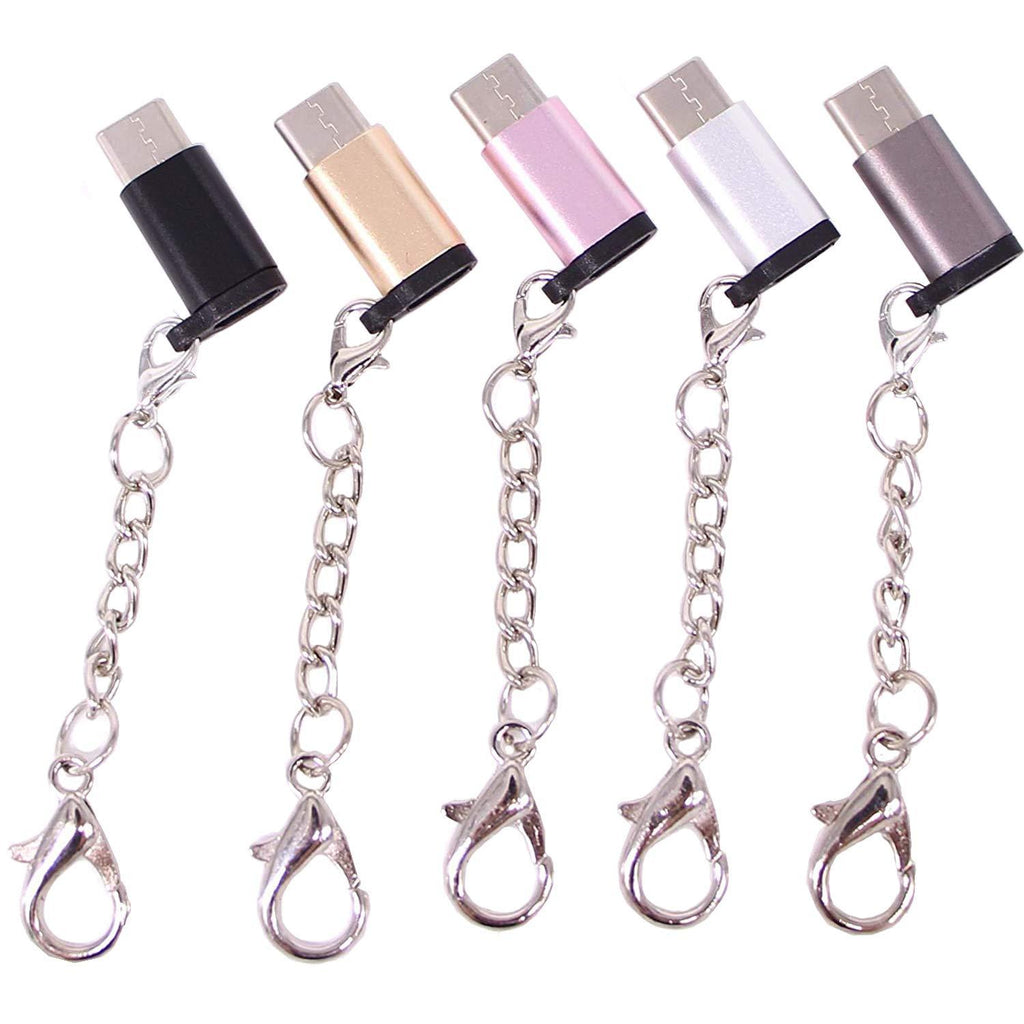 Micro USB to USB C Adapter,Multicolor Micro USB Female to USB C Male Converter with Key Chain, 5 Colorful Pack