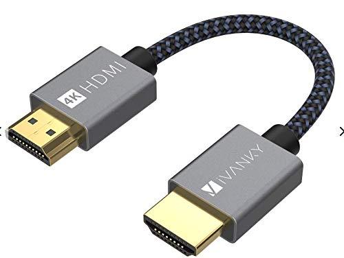 HDMI Cable 4K 1ft, iVANKY 18Gbps High Speed HDMI 2.0 Cable, 4K HDR, HDCP 2.2/1.4, 3D, 2160P, 1080P, Ethernet - Braided HDMI Cord 32AWG, Audio Return(ARC) Compatible UHD TV, Blu-ray, Monitor 1 feet Aluminium Grey