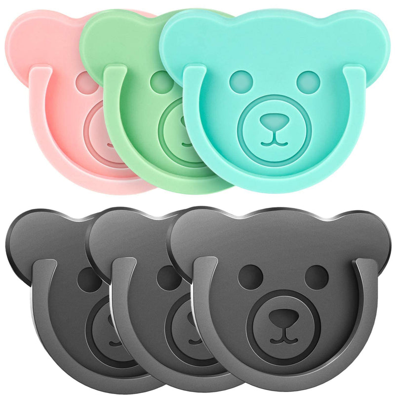 Socket Car Mount for Phone Holder Cute Bear Style Silicone Grip Stand with Phone line Clasp for Collapsible Socket User Used on Dashboard, Home, Office, Kitchen, Desk, Wall (Color) 6 Pack