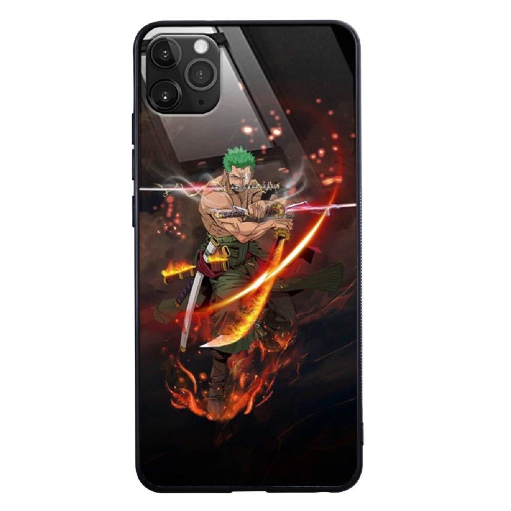 Zoro Ace Call Led Flash Luminescent Glass case for iPhone Xr, 11 Pro Max, 12 Mini Pro Max, Anime Comic Theme Case Anti-Scratch Tempered Glass Cover (Roronoa Zoro, iPhone 12/12 Pro) Roronoa Zoro