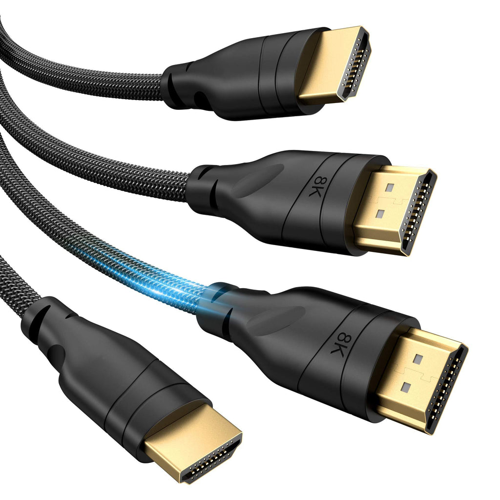 HDMI 2.1 Cable, LamToon Real 8K 6ft (2pack) HDMI to HDMI Braided Cable,Ultra High Speed 48Gbps 8K@60Hz,4K@120Hz 7680P HDCP 2.2, 4:4:4 HDR, eARC Compatible with Apple TV, Samsung QLED TV,Xbox,PS4,PS5 6ft(2 Pack)