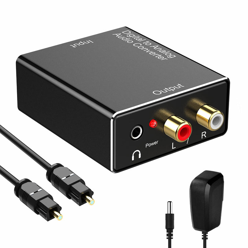 192kHz Digital to Analog Audio Converter- Aluminum Optical to RCA with Optical Cable &Power Adapter, Digital SPDIF TOSLINK to Stereo L/R and 3.5mm Jack DAC Converter for PS4 Xbox HDTV DVD Headphone