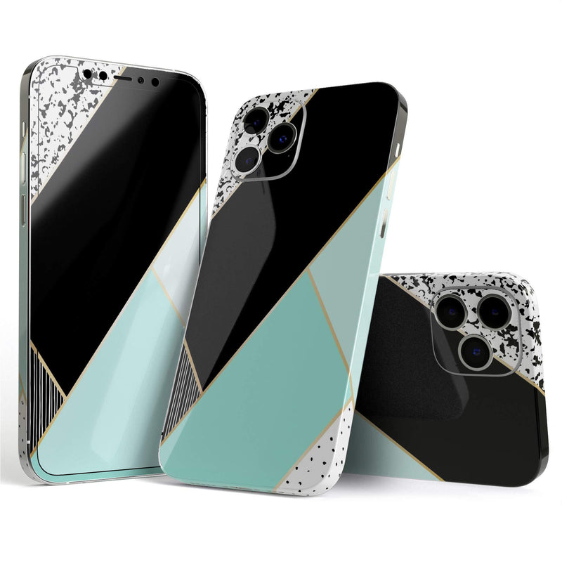 Design SkinZ Minimalistic Mint and Gold Striped V1 - Full Body Skin Decal Wrap Kit Compatible with The Apple iPhone 12 Pro Max (Full-Body, Screen Trim & Back Glass Skin)