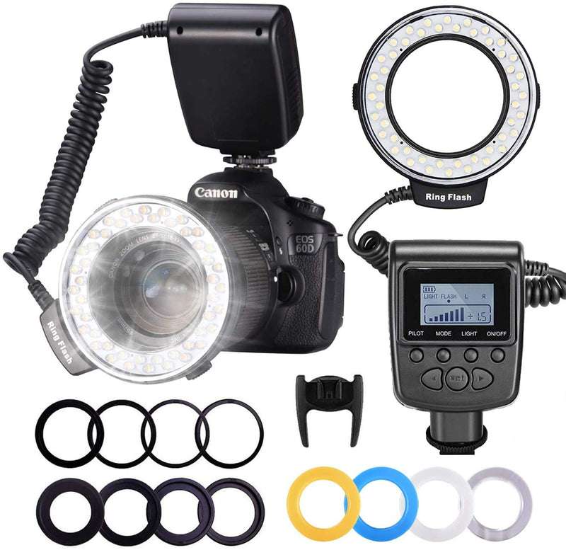 Digital Nc 48 Macro LED Ring Light & Ring Flash with LCD Display Compatible with Canon 650D,600D,550D,70D,60D,5D Nikon D5000,D3000,D5100,D3100,D7000,D7100,D800,D800E,D60