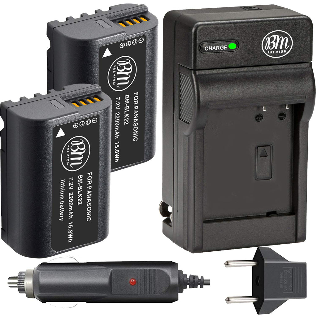 BM Premium 2 Pack of DMW-BLK22 High Capacity Battery and Battery Charger for Panasonic Lumix DC-S5 Digital Cameras