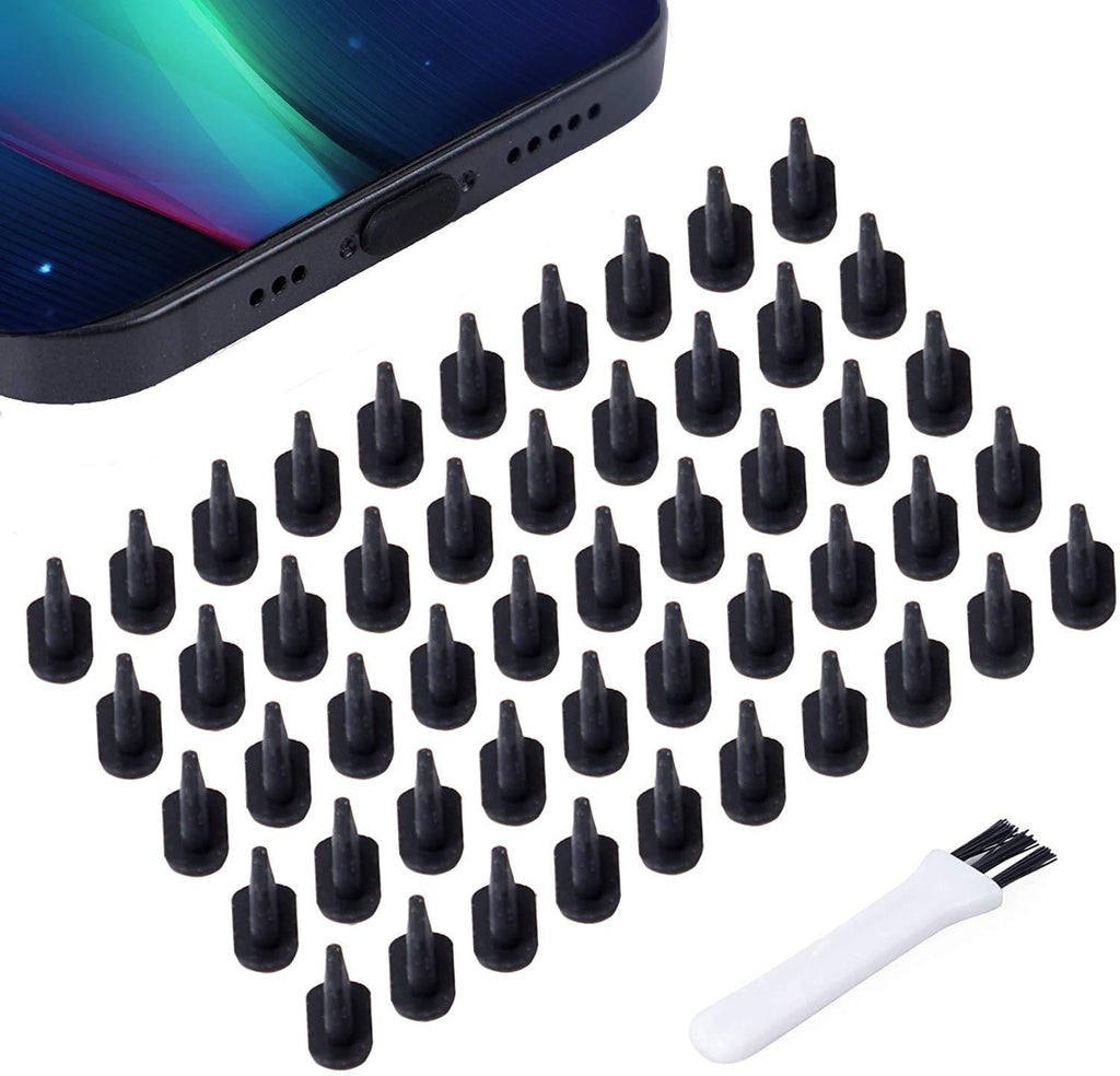 PortPlugs Dust Plugs (50 Pack) Flat Design Compatible with iPhone 12, 11, X, 8, 7, Plus, Pro, Max and iPads, Includes Charging Port Cleaning Brush (Black) Black. 50 Pack