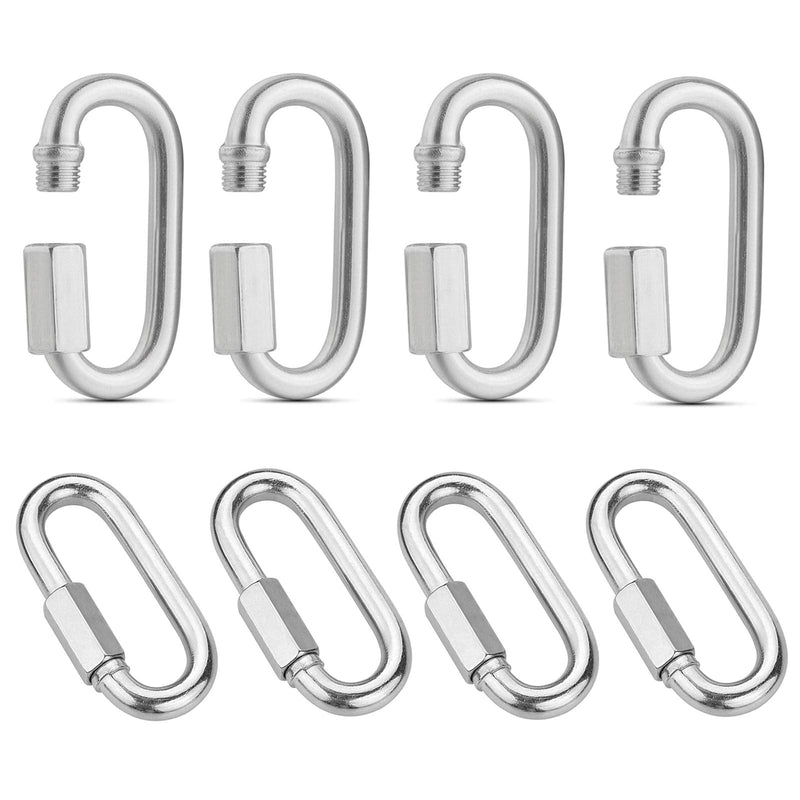 Tbrand 8 Pack Threaded Quick Link,Stainless Steel Oval Locking Carabiner, Heavy Duty 1/4Inch Carabiner Clips for Camping, Hiking, Swing, Hammocks, Outdoor and Gym,Camping-620Lbs Capacity