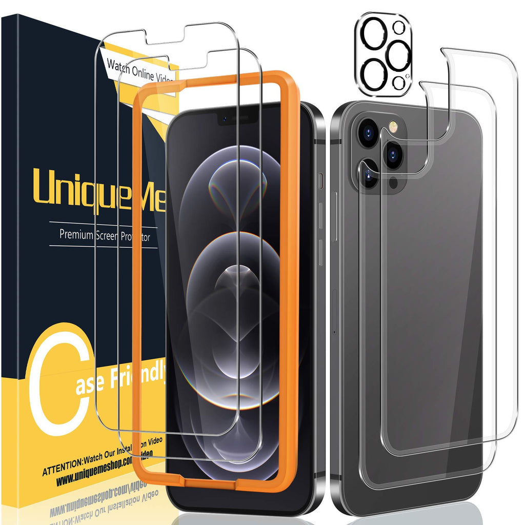 [2+2+1 Pack] UniqueMe Compatible with iPhone 12 Pro Max 6.7 inch Front and Back Screen Protector + Camera Lens Protector Tempered Glass Screen Protector【U-Shaped Cutout】【Not for iPhone 12 Pro】.