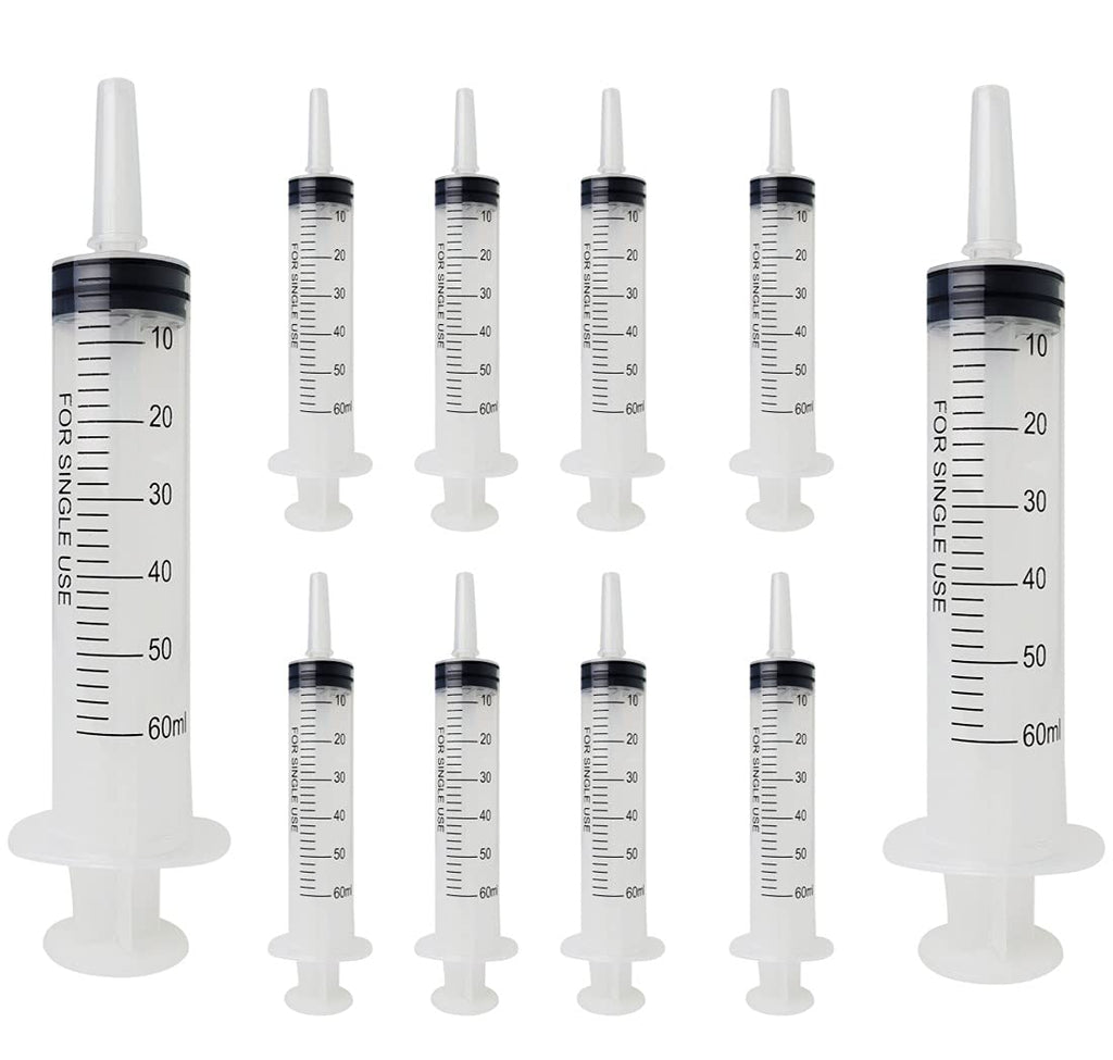 60 ml, 60 cc, Large Plastic Syringe for Scientific and Industrial Use, Sterile, Individually Packed. (Pack of 10)