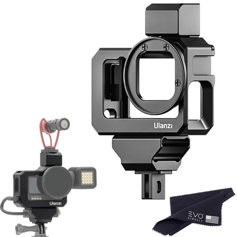 Ulanzi G9-5 CNC Camera Vlog Cage for GoPro HERO9 | Dual Cold Shoe Mounts with Audio Mic Adapter Housing Compatible with GoPro Hero 9 Camera