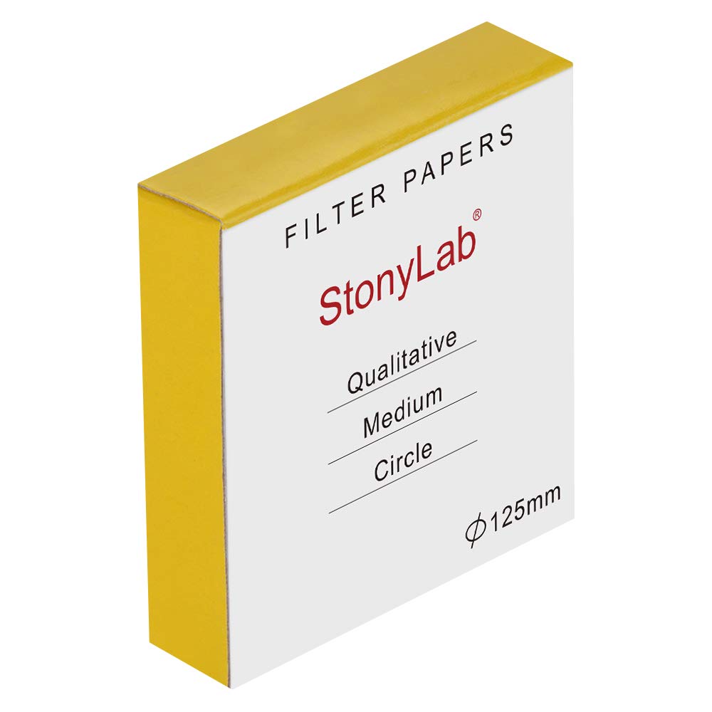 StonyLab Qualitative Filter Paper Circles, 125mm Diameter Cellulose Filter Paper with 20 Micron Particle Retention Medium Filtration Speed, Pack of 100 (125mm Diameter) 125 mm Diameter