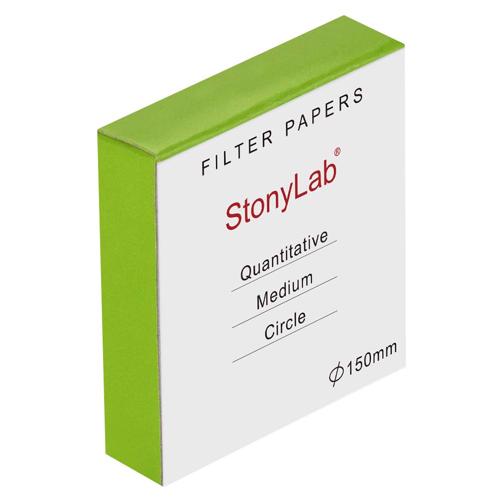 StonyLab Quantitative Filter Paper Circles, 150mm Diameter Cellulose Filter Paper with 20 Micron Particle Retention Medium Filtration Speed, Pack of 100 (150mm Diameter) 150 mm Diameter