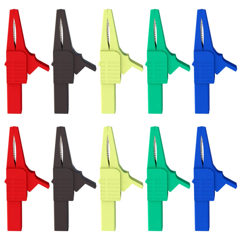 Goupchn 10PCS Heavy Duty Alligator Clips Full Insulated Safe Crocodile Clips with 4mm Banana Jack Socket for Automotive Car Battery Electrical Testing 5 Colors