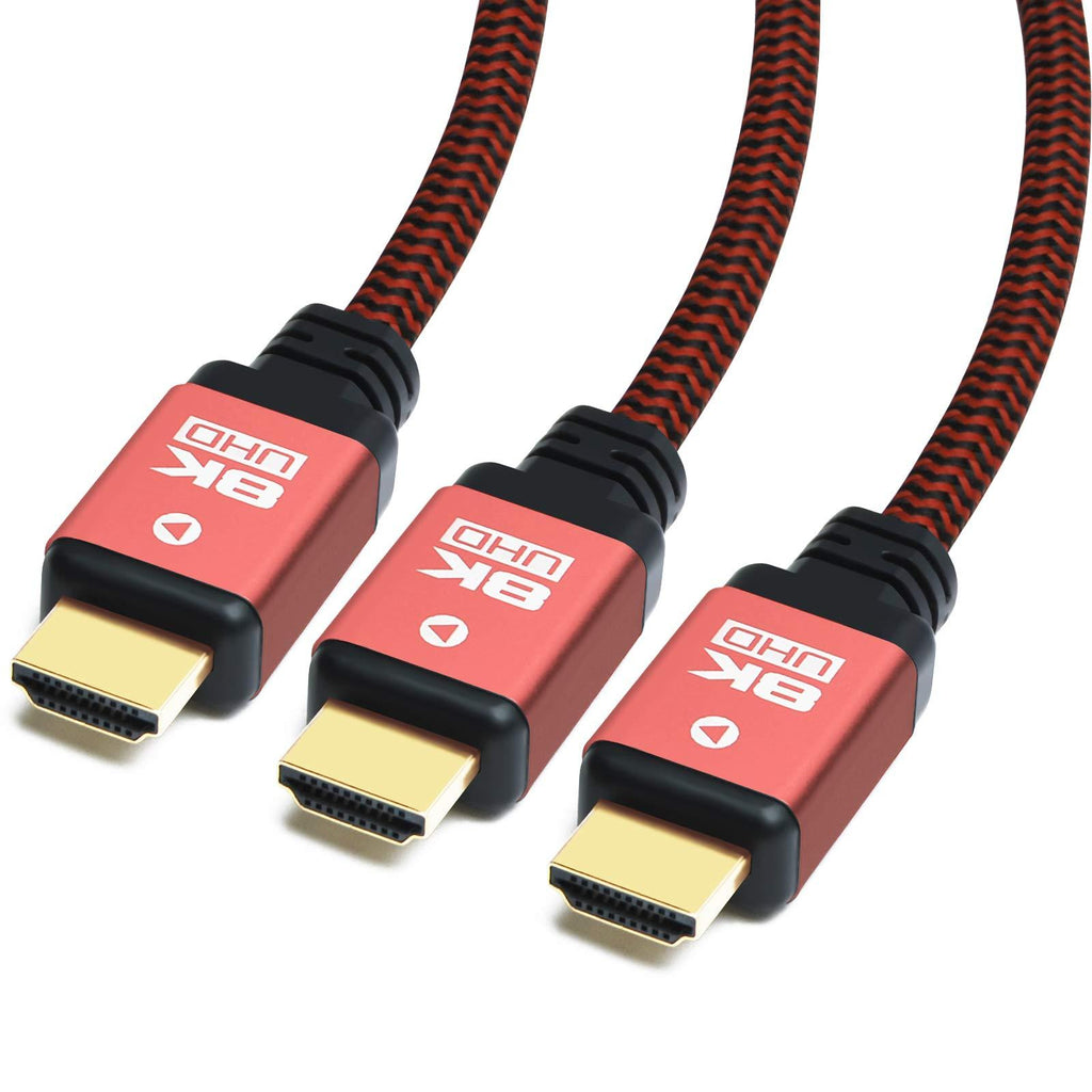 Yauhody 8K HDMI Cable 6ft (3 Pack), Durable Nylon Braided, High Speed 48Gbps HDMI 2.1 Cord, Supports 8K, 4K, 10K, 2K, HD, 3D, Dynamic HDR, HDCP 2.2, 4:4:4, eARC, Real 8K HDMI 2.1 (6ft, 3 Pack, Red)