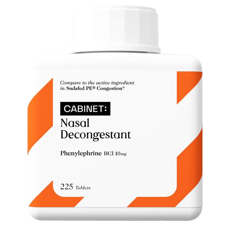 Cabinet Nasal Decongestant PE (225 Tablets) Non-Drowsy | 10 mg Phenylephrine HCl to Relieve Sinus Pressure and Congestion