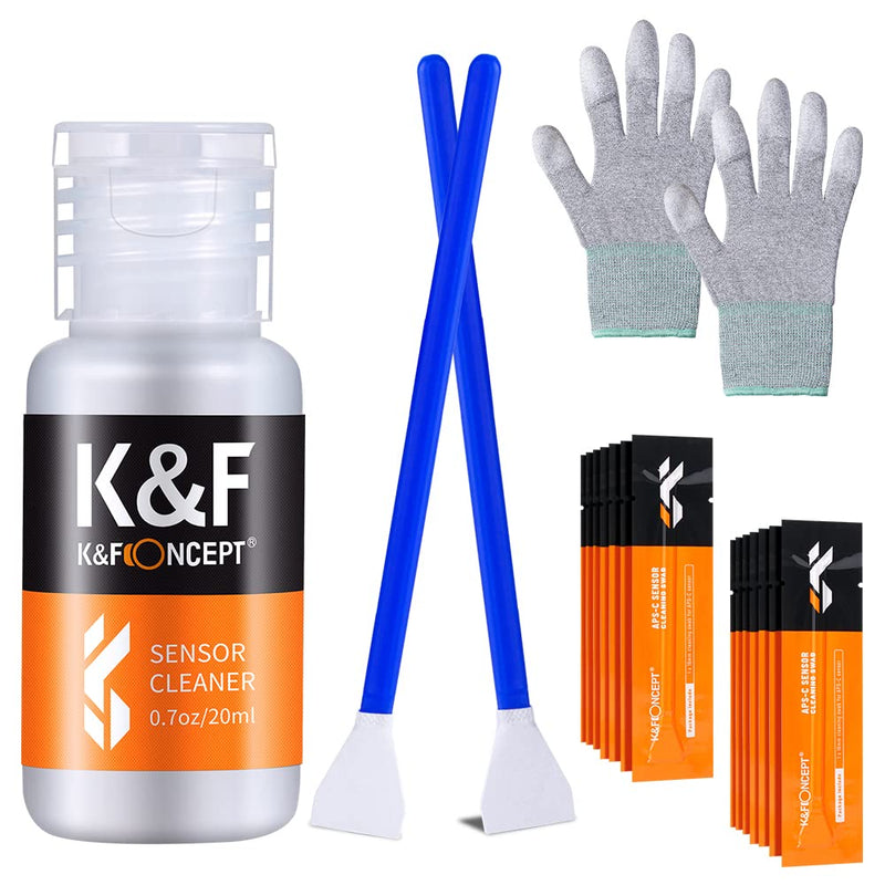 [AUSTRALIA] - K&F Concept 16 Pack Swabs + Gloves + 20ml Cleaner, APS-C Professional Camera Sensor Cleaner Sensor Cleaning Kit, Size: 16mm x 16mm 