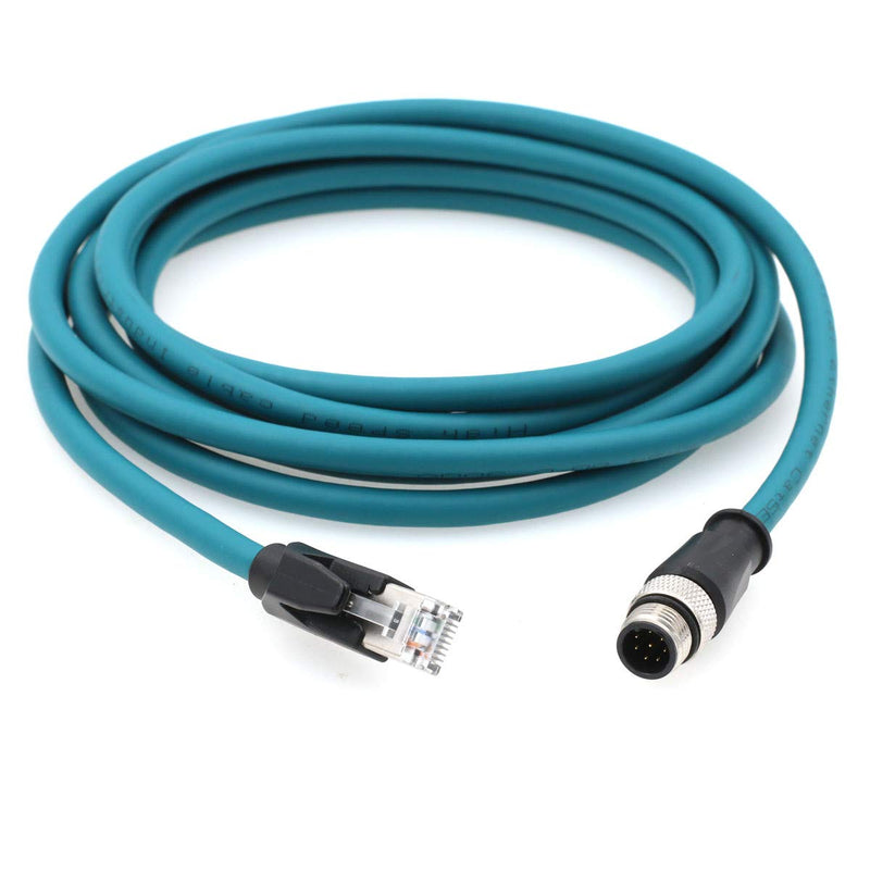 HangTon Industrial Camera Ethernet M12 8P A-Coded RJ45 Cable for Industrial Camera Cognex in-Sight 5000 7000, DMR 200 500, ism1400 PLC (5 Meter) 5 meter