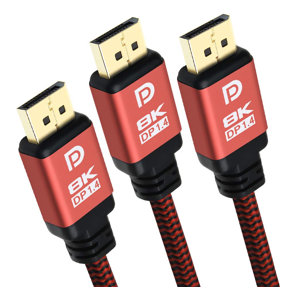 8K DisplayPort Cable 3.3ft 3 Pack, Yauhody 32.4Gbps DP 1.4 Cord Nylon Braided 8K@60Hz, 7680x4320, 4K@240Hz 144Hz, 2K@240Hz 165Hz, High Speed Gaming DP to DP Cable, VESA Certified HBR3 HDR10 HDCP 2.2 3.3 Feet Red