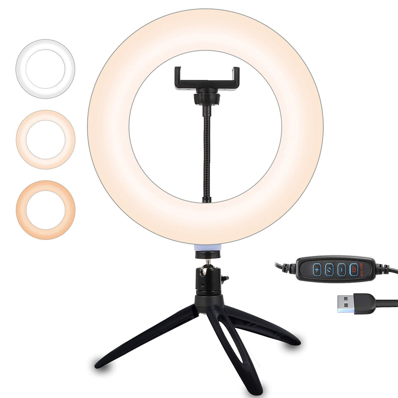 10”Selfie Ring Light Tripod with Phone Holder,KAVAYA Dimmable Desktop 3 Colour Modes for Live Streaming ,Make up, Outdoor Activities, Journey,Photography