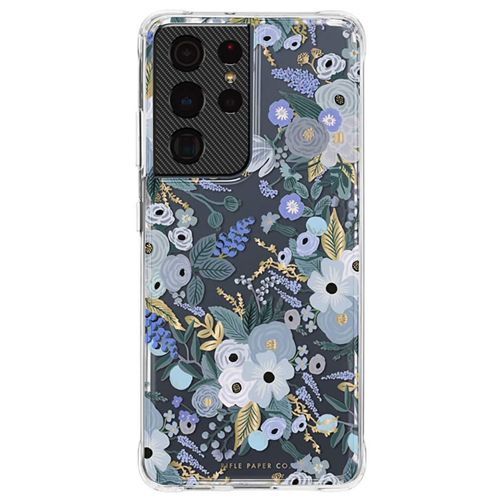 Rifle Paper Co - Case for Samsung Galaxy S21 Ultra 5G - 10 ft Drop Protection - Gold Foil Elements - 6.8 inch - Garden Party Blue