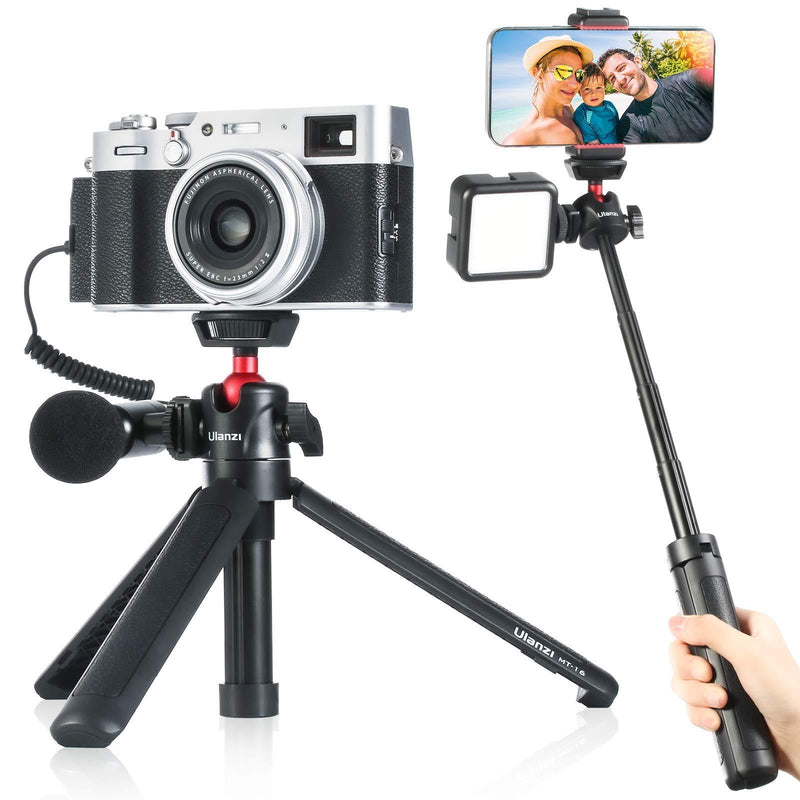 Ulanzi MT-16 Camera Tripod Mini Tabletop Tripod Selfie Stick with Cold Shoe,Travel Tripod for Phone 12 Canon G7X Mark III Sony ZV-1 RX100 VII A6600 Vlogging Filmmaking Live Streaming