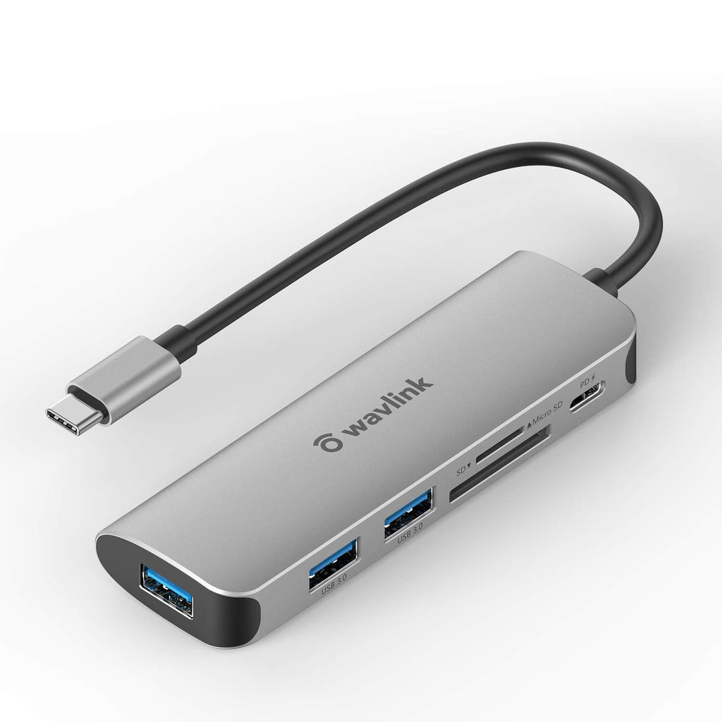 USB C Hub, Wavlink 6-in-1 USB C Adapter with 3 USB 3.0 Ports, 65W Type C PD Charging, SD/TF Card Reader for MacBook Pro/MacBook Air, Chromebook Pixel, USB C Laptops 3 USB+SD+PD