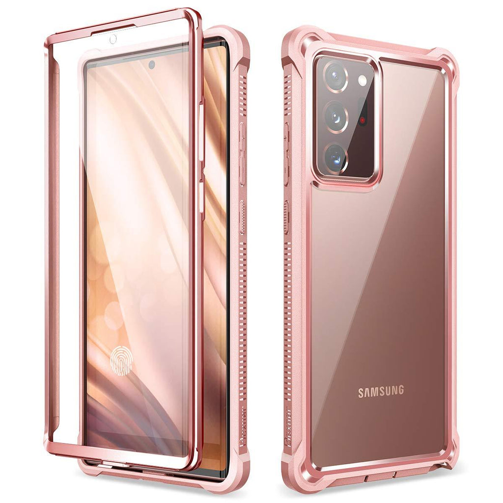 Dexnor for Galaxy Note 20 Ultra Case with Screen Protector Clear Electroplated Metal 360 Full Body Rugged Protective Shockproof Hard Cover Heavy Duty Defender Bumper for Samsung Note 20 Ultra 5G Pink Pink With Screen Protector