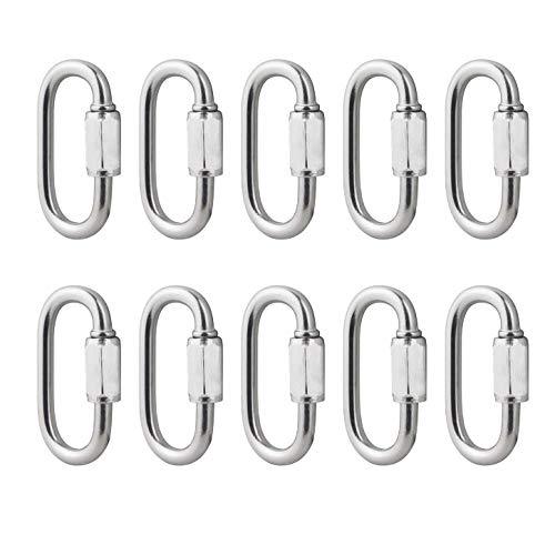 YETOOME 304 Stainless Steel Chain Quick Links D Shape Locking Quick Chain Repair Links M3.5 1/8 inch Pack of 10