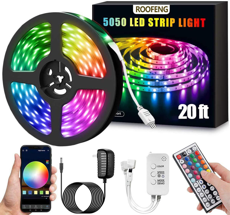 20 ft LED Lights for Bedroom,Upgraded Led Strip Lights from 16.4ft to 20ft with Remote Color Changing LED Strip Lights(APP+IR Remote+mic+Music sync) 20ft-app-ir-control