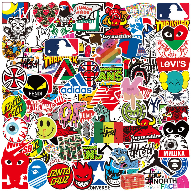 Cool Brand Stickers 100 Pack Decals Laptop Computer Skateboard Helmet Laptop Bicycle Hypebeast Bomb Sticker Cool